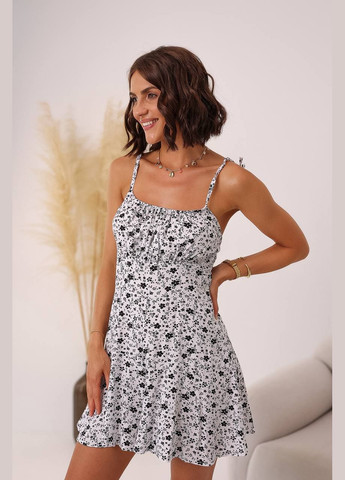 Жіночий бавовняний комбінезон-сарафан No Brand Б780-1005 комбінезон-шорти квітковий чорно-білий бавовна, штапель