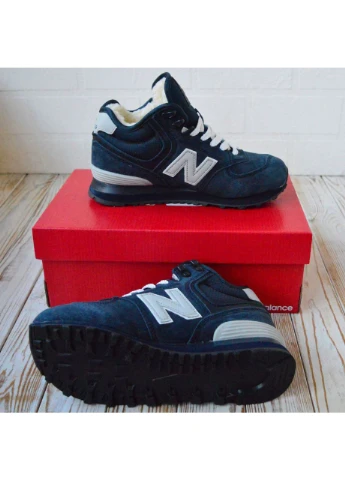 New Balance 574 Blue Gray сині з сірим, хутро, замша Vakko комбіновані зими (376437273)