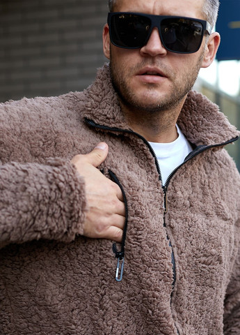 Темно-бежева демісезонна демісезонна куртка тедді No Brand