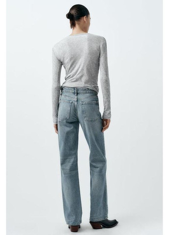Джинсы wide leg средняя посадка широкие уровни прямые голубые Zara - (367983094)