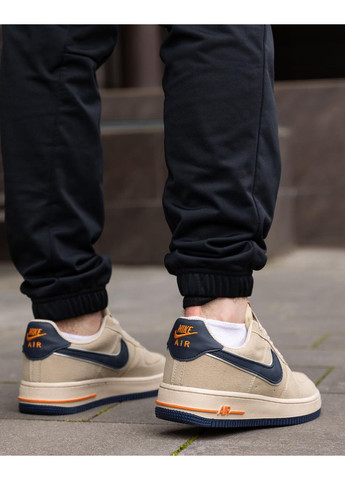 Бежевые демисезонные кроссовки мужские nike air force beige blue найк аир форс 1 премиум No Brand