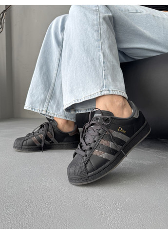 Черные демисезонные кроссовки мужские и женские adidas superstar x dime black | адидас суперстар черные No Brand