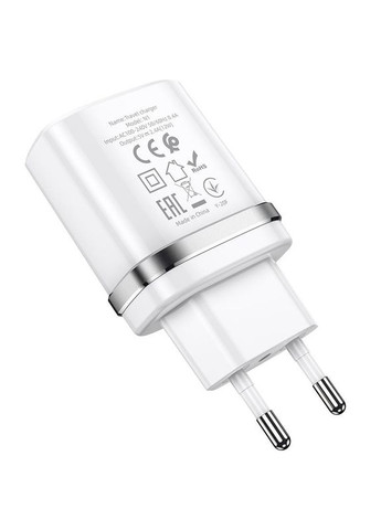 Сетевое зарядное устройство N1 12W. 2.4 A с USB-разъемом и кабелем Type-c в комплекте Белый. Hoco (349824323)