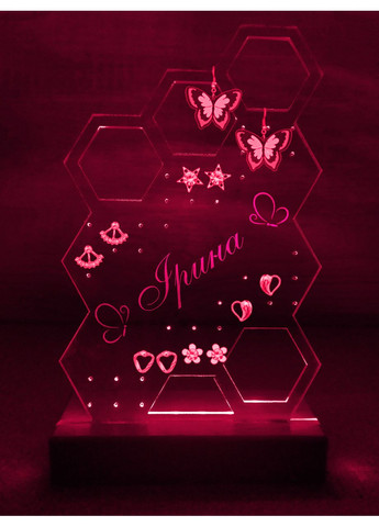 Органайзер с подсветкой для серьг Соты. Ирина (дизайн 32.6, чёрное основание) Creative (355391842)