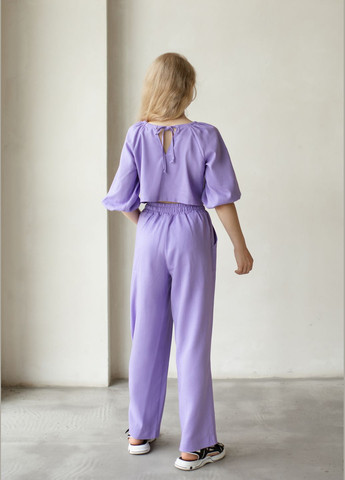 Лавандовый летний льняный костюм для девочки "prettу" (лавандовый) брючный No Brand