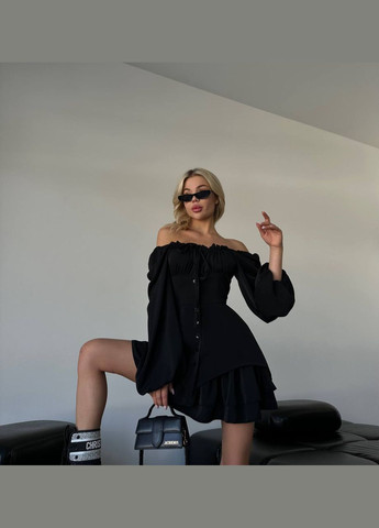 Чорна повсякденний, коктейльна, вечірня сукня шовковиста з завʼязочками з відкритими плечима, з корсетом, плісована No Brand