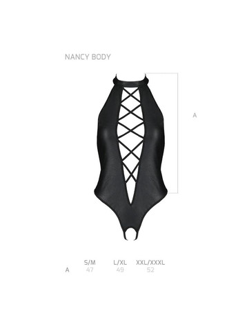 Боди из эко-кожи с имитацией шнуровки и открытым доступом Nancy Body black, L/ Passion (371391267)