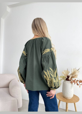 Зелена жіноча вишита сорочка з колосками ESQ (321953166)