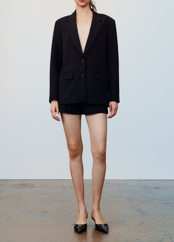 Черный деловой пиджак Zara - однотонный - демисезонный