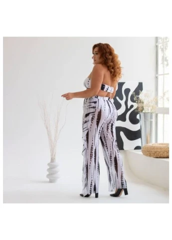 Белый демисезонный раздельный черный купальник plus size с пляжными штанами No Brand