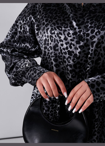Черная кэжуал рубашка леопардовый No Brand с длинным рукавом