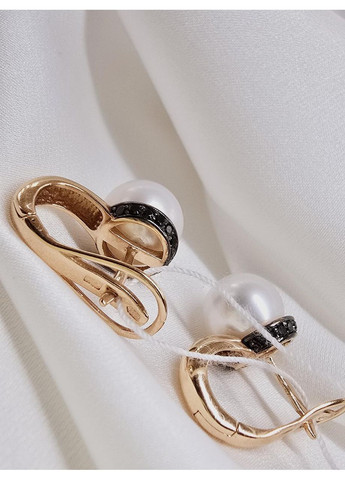 Золоті сережки з перлами та чорними фіанітами, червоне золото 585 проби 2191010101-1с SOVA jewelry house (355795750)