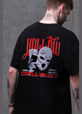 Черная мужская оверсайз футболка с принтом hollow с длинным рукавом Without