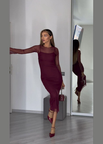 Бордовое праздничный, коктейльное, откровенный, кэжуал, вечернее женское черное бордовое коктейльное платье сетка два в одном бургунде сарафан на бретельках платье No Brand однотонное