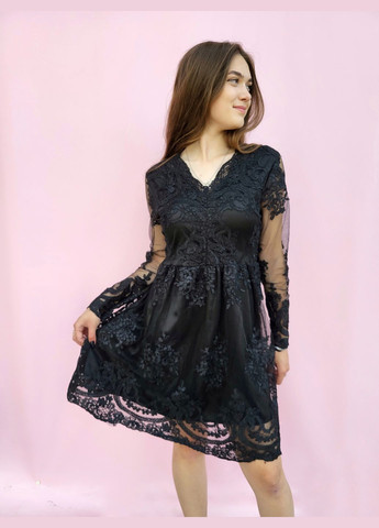 Чорна повсякденний сукня жіноча мереживна однотонна а-силует No Brand