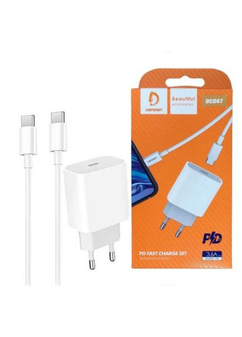 Зарядний пристрій (DM-DC06T-WH) Denmen USB-C PD20W 3.6A + cable USB-C to USB-C white (370015079)