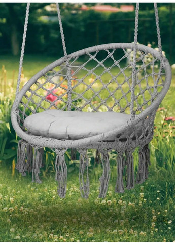 Садовое кресло качалка качеля подвесное плетеное с подушкой спинкой максимальная нагрузка 150 кг (476636-Prob) Серое Unbranded (285778337)
