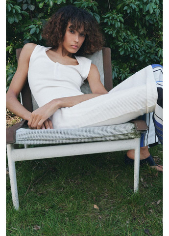 Белое рубчатое платье средней длины с пуговицами Zara