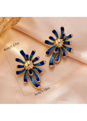 Золотисті жіночі сережки-гвоздики синій квітка з глибокими синіми пелюстками 4х3 см AurumLux724 Fashion Jewelry (365777321)