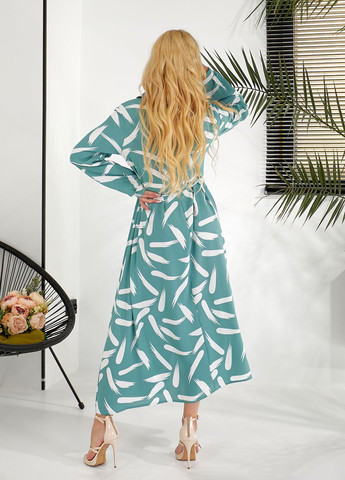 Мятное повседневный, кэжуал, вечернее платье-рубашка с длинными рукавами рубашка No Brand с абстрактным узором