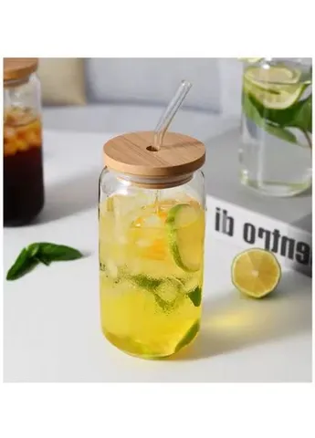 Стакан с трубочкой и бамбуковой крышкой Minimalism, 550 мл No Brand (378346902)