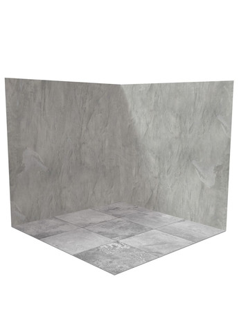 Кутовий вініловий фотофон 3D, холодна сіра текстурна стіна, бетонна плитка і біле дерево, 50×50 см, №58146 PhotoVinyl (354373076)