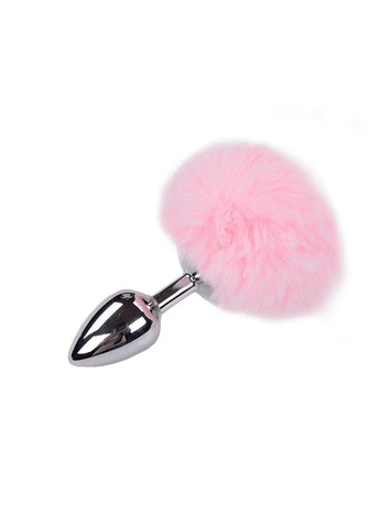 Металлическая анальная пробка Кроличий хвостик Fluffy Plug M Pink, диаметр 3,4 см Alive (293246109)