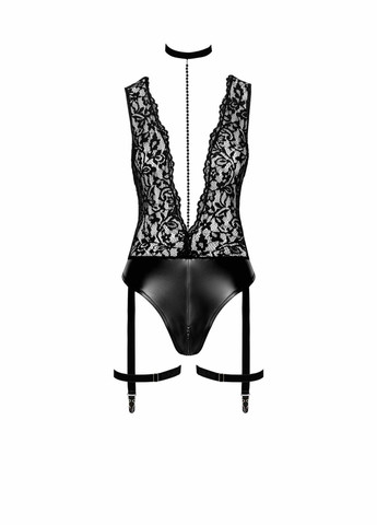 Боді F297 Libido, S, чорне, мереживо, низ під латекс, відкритий доступ, гартери Noir Handmade (358890925)