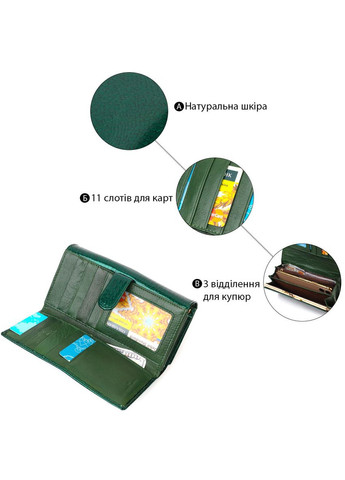 Лакований жіночий гаманець із блоком для візиток з натуральної шкіри 19424 Зелений st leather (329146494)