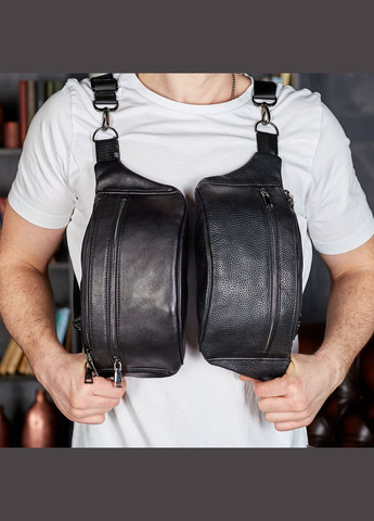 Черная мужская бананка из натуральной гладкой кожи с двумя отделениями и наружными карманами. Tiding Bag (298571640)