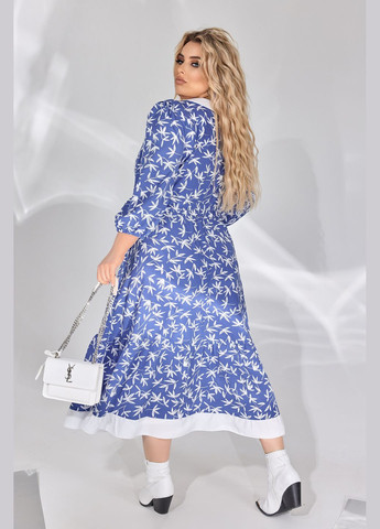 Синя повсякденний приталена сукня з воланом дзвін No Brand з квітковим принтом