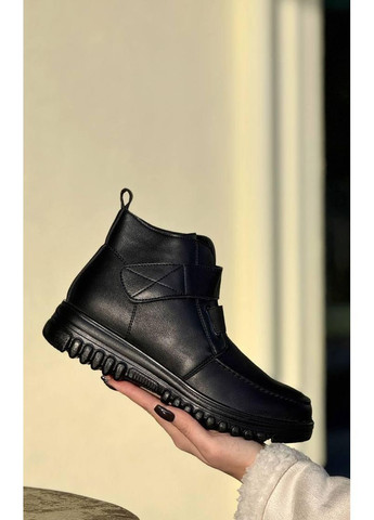 Осенние ботинки женские черные еврозима челси No Brand без декора из искусственной кожи