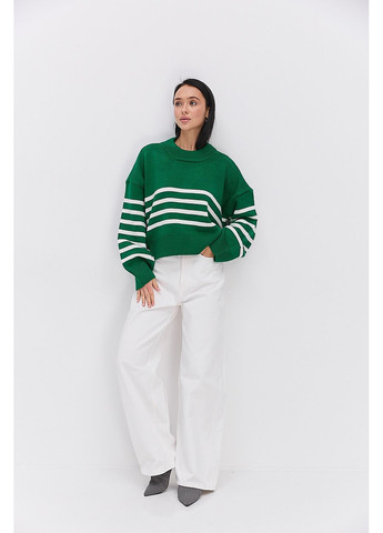 Світло-зелений жіночий в`язаний светр оверсайз в смужку Arjen