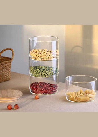 Набор 4 стеклянных емкостей Cadassi 400мл для хранения продуктов с бамбуковой крышкой S&T (330137734)