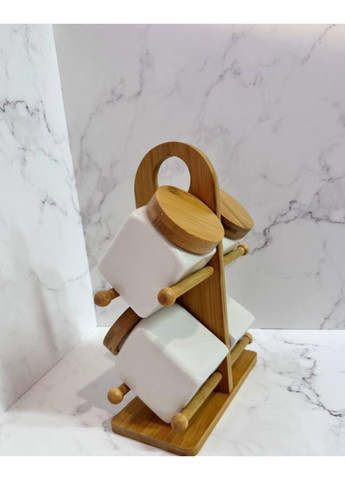 Набор банок для сыпучих продуктов керамика на бамбуковой подставке по 250 мл 4 шт TS Kitchen (356504829)