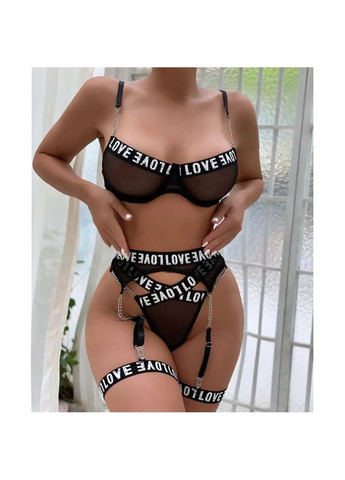 Черный демисезонный женское нижнее белье. женское белье для секса с надписью love с поясом для подтяжек и гартерами. No Brand