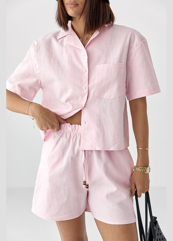 Льняный костюм с рубашкой и шортами - бежевый цвет Lurex (340917658)