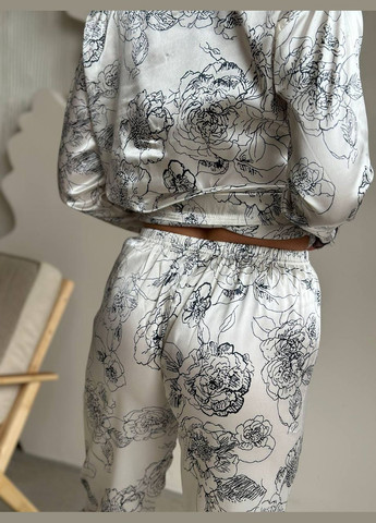 Біла красивезний одяг для дому/ шовкова піжама Luna