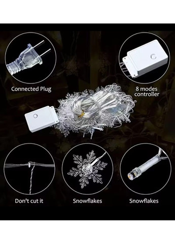 Гирлянда штора 220 В Рождественские снежинки Холодный белый 3.2м No Brand (370440515)