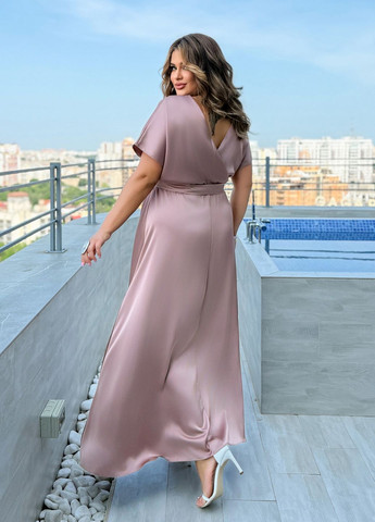 Темно-бежевое праздничный, коктейльное, вечернее вечернее платье шелковое макси длины с открытой спиной и поясом колокол, с открытой спиной No Brand однотонное