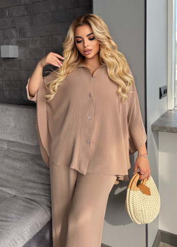 Костюм женский летний из американского крепа жатка (рубашка-пончо + брюки) No Brand (335426950)