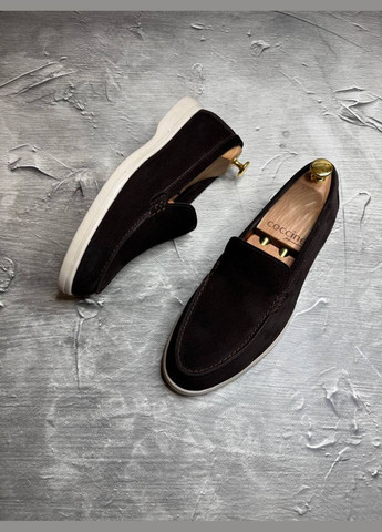 Коричневые туфли лоферы из натуральной замши, внутри кожа. No Brand