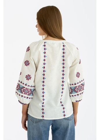 Молочная женская вышиванка из льняного полотна с этнической вышивкой (fm2110) Folk Moda (365729658)