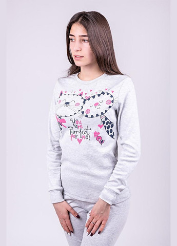 Блакитна всесезон жіночий домашній комплект котики сірий світшот + брюки Україна