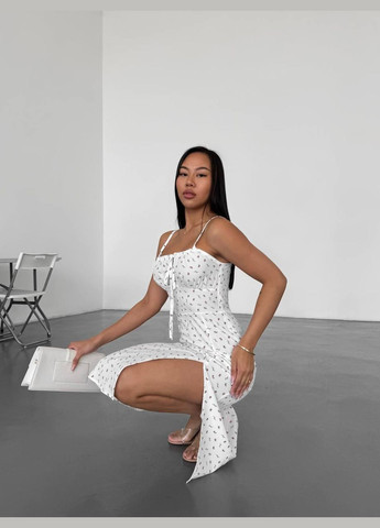 Білий повсякденний сукня жіноча - з принтом, довжина міді JUGO з квітковим принтом