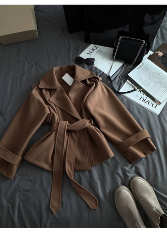 Коричневе демісезонне Жіночий укорочений тренч-пальто з кашеміру MonCher