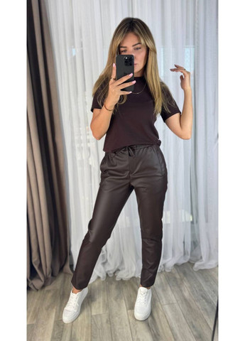 Штани еко шкіра матова стрейч на замшевій основі,на резинці Україна (362622854)