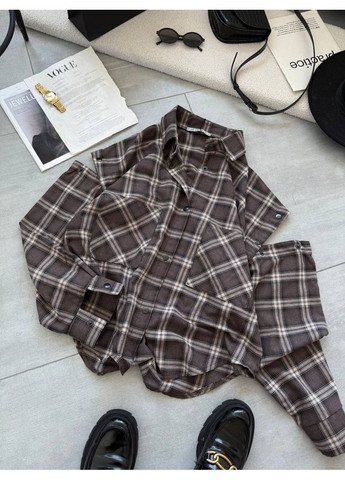 Коричневая повседневный рубашка в клетку Україна с длинным рукавом