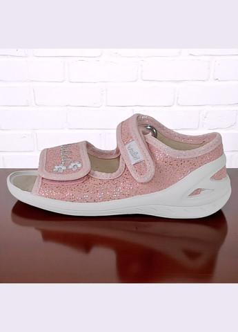 Розовые ортопедические открытые тапочки текстильные босоножки на липучках валди Waldi со стразами, с цветами