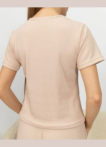 Бежева всесезон піжама жіноча з рубчику футболка і штани кремовий Maybel